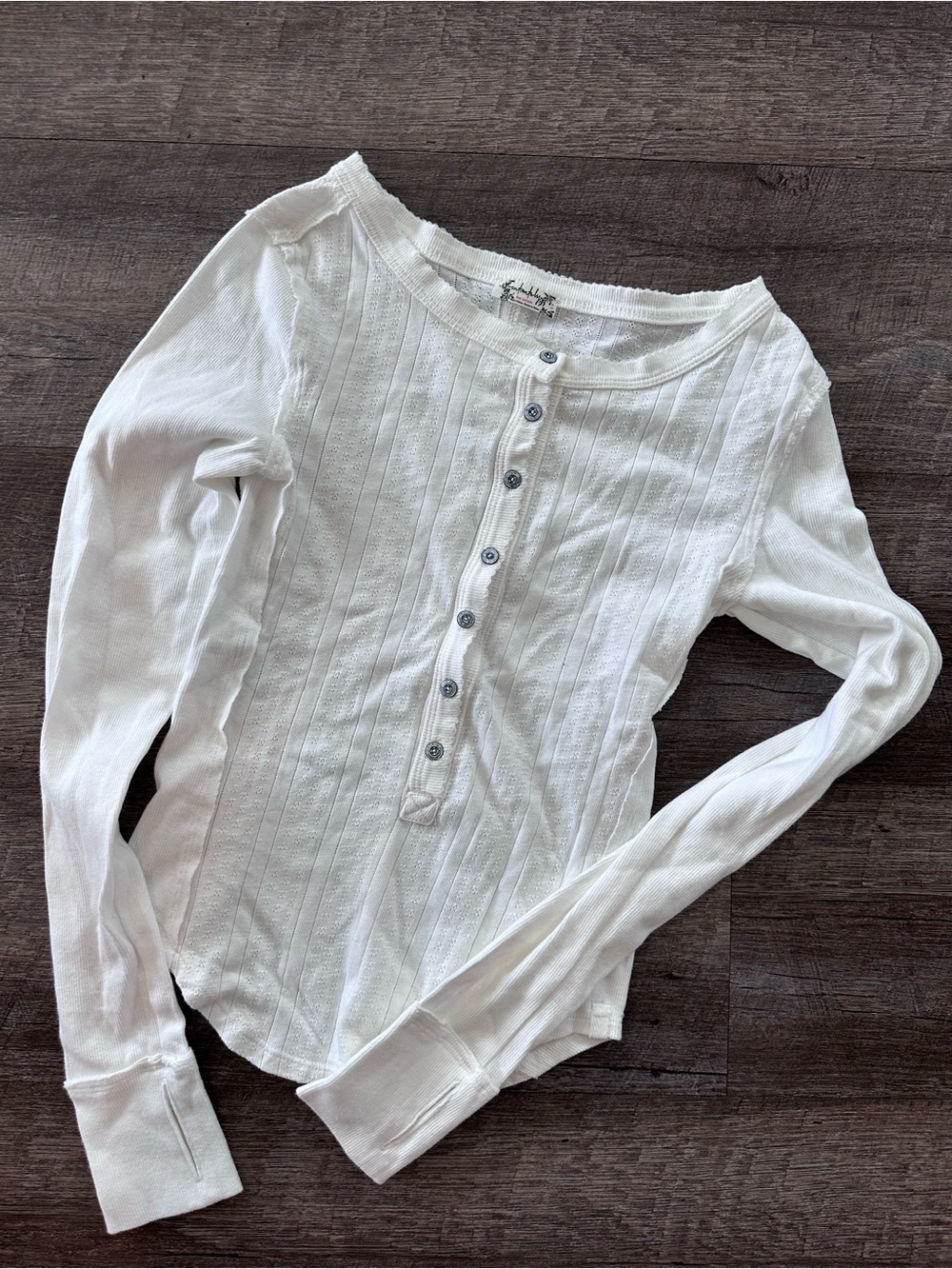 Free People White Ribbed Henley Long Sleeve Top Size Small NWOT